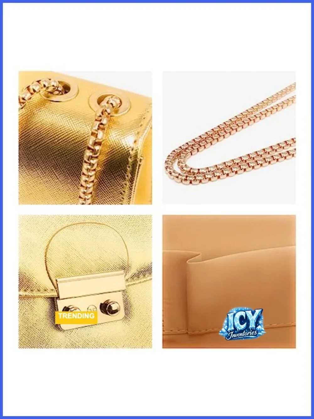 Faux Leather Evening Clutch Purse with Double Chain Strap